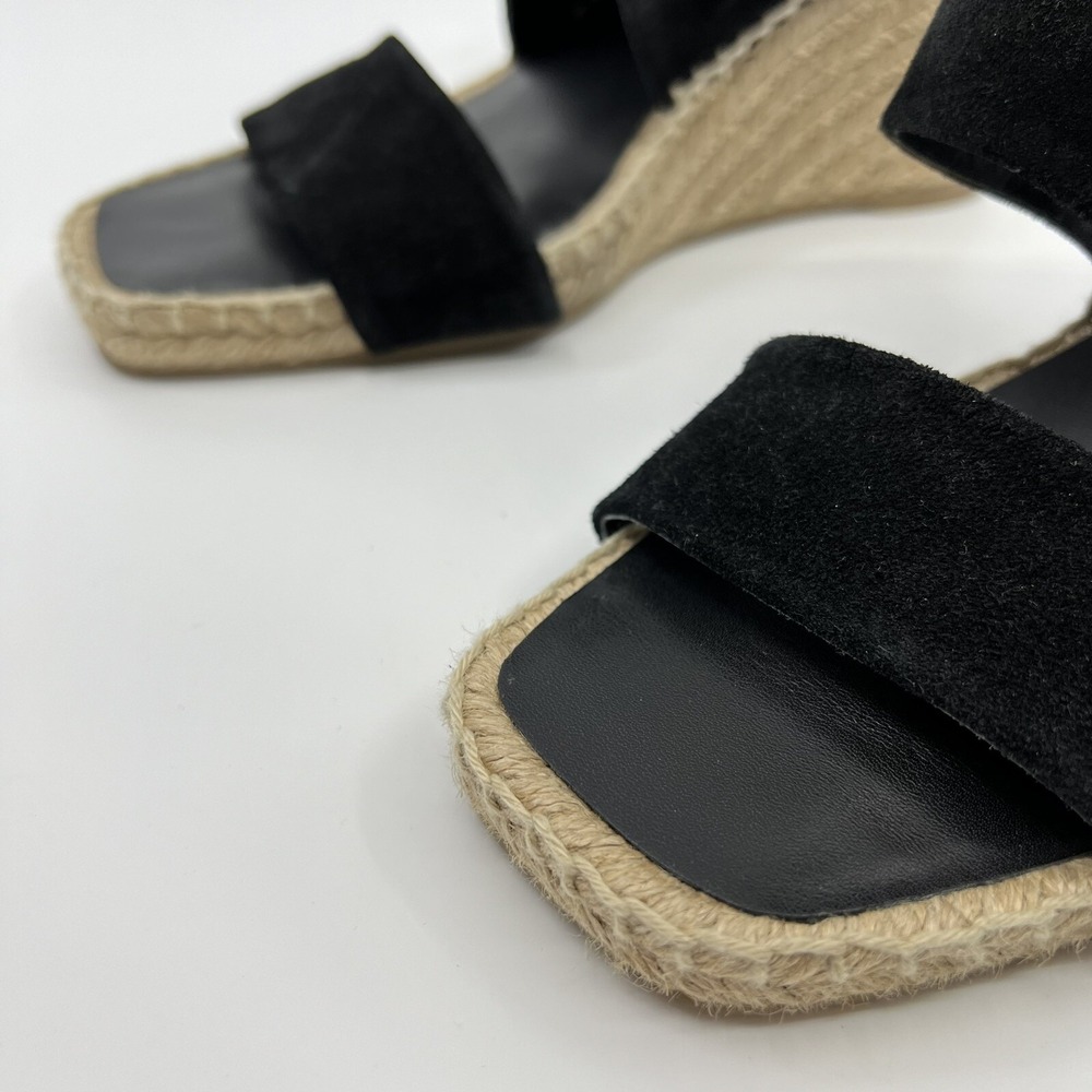 NEW Vince Garlin Black Suede Espadrille Wedge Sandals Square Toe‎ 8.5 Spain - Picture 3 of 12